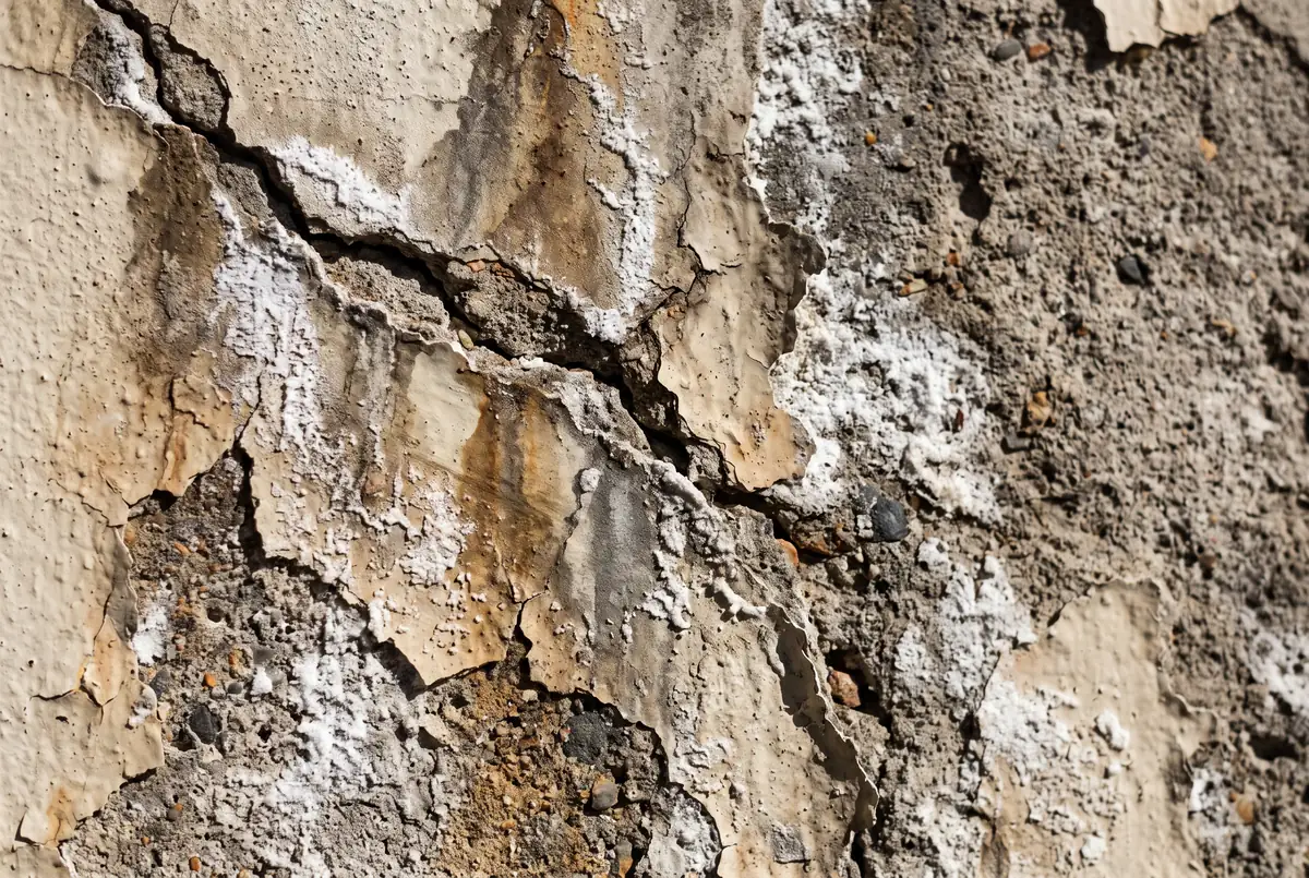 Damage close-up: peeling, failed surface