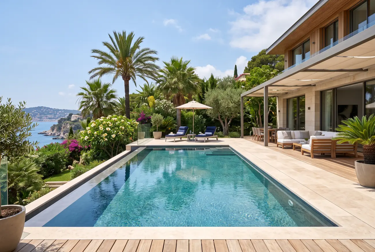 Luxury villa with a swimming pool in a tropical garden